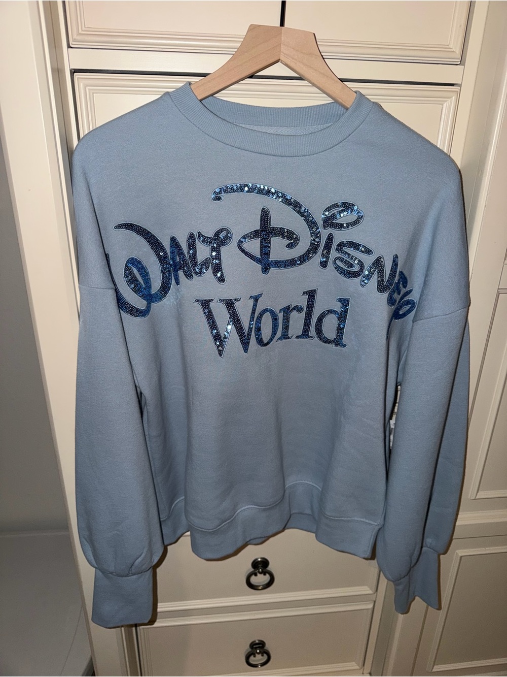 Disney Light Blue 'Walt Disney World' Sequin Logo Sweatshirt